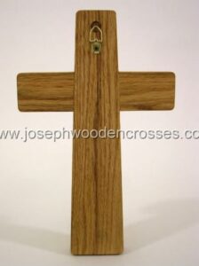 12inch oak wall cross bronze inlay back