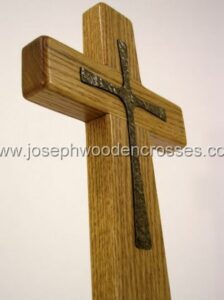 12inch oak wall cross bronze inlay bottomright