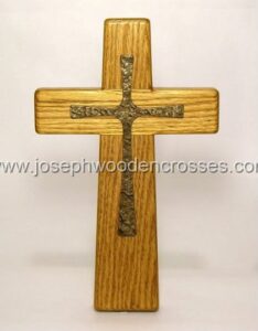 12inch oak wall cross bronze inlay front