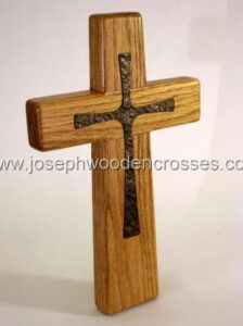 12inch oak wall cross bronze inlay offsetright