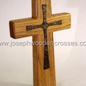 12inch oak wall cross bronze inlay offsetright