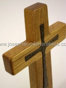 12inch oak wall cross bronze inlay topright