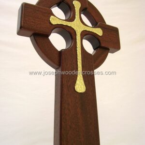 16 Inch Mahogany Celtic Cross with Brass Inlay