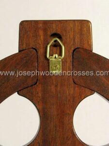 16 Inch Mahogany Celtic Cross with Brass Inlay back closeup