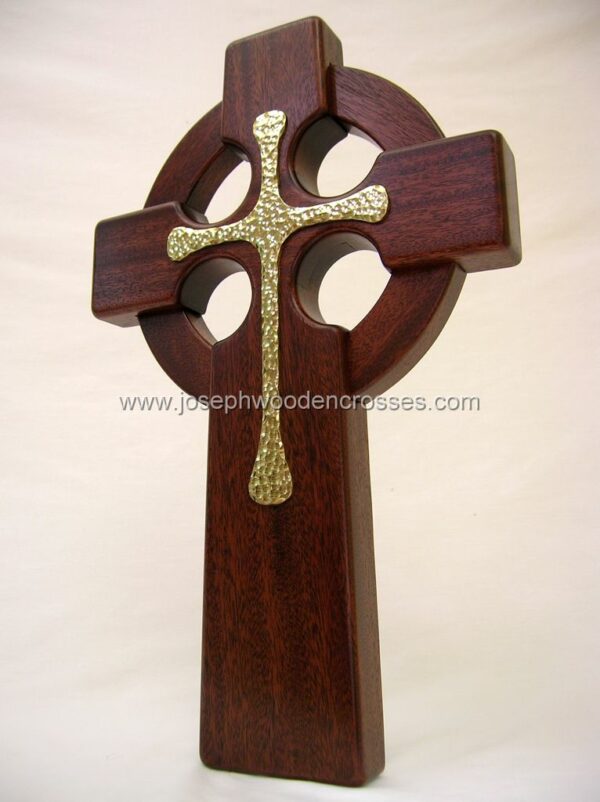 16 Inch Mahogany Celtic Cross with Brass Inlay bottomleft