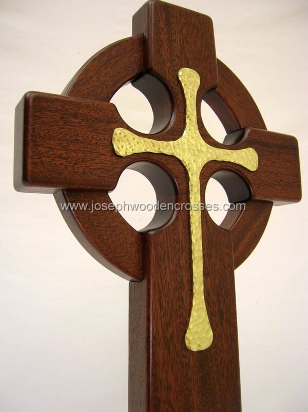 16 Inch Mahogany Celtic Cross with Brass Inlay bottomright