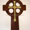 16 Inch Mahogany Celtic Cross with Brass Inlay front closeup
