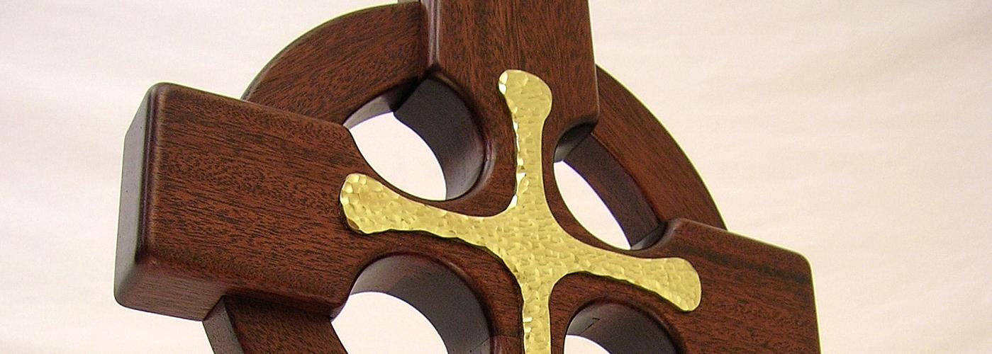 16 Inch Mahogany Celtic Cross with Brass Inlay