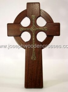 16 Inch Mahogany Celtic Cross with Bronze Resin Inlay