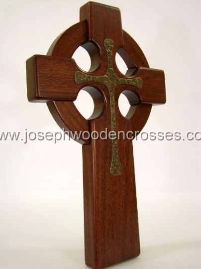 16 Inch Mahogany Celtic Cross with Bronze Resin Inlay bottomright