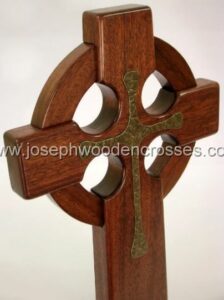 16 Inch Mahogany Celtic Cross with Bronze Resin Inlay topright