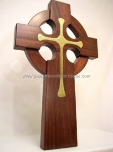 3 Foot Mahogany Irish Celtic Cross Brass Inlay