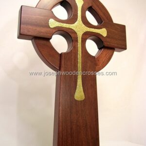 3 Foot Mahogany Irish Celtic Cross Brass Inlay