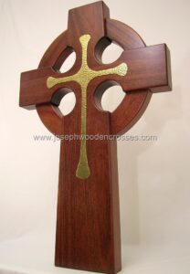 3 Foot Mahogany Irish Celtic Cross Brass Inlay bottom left