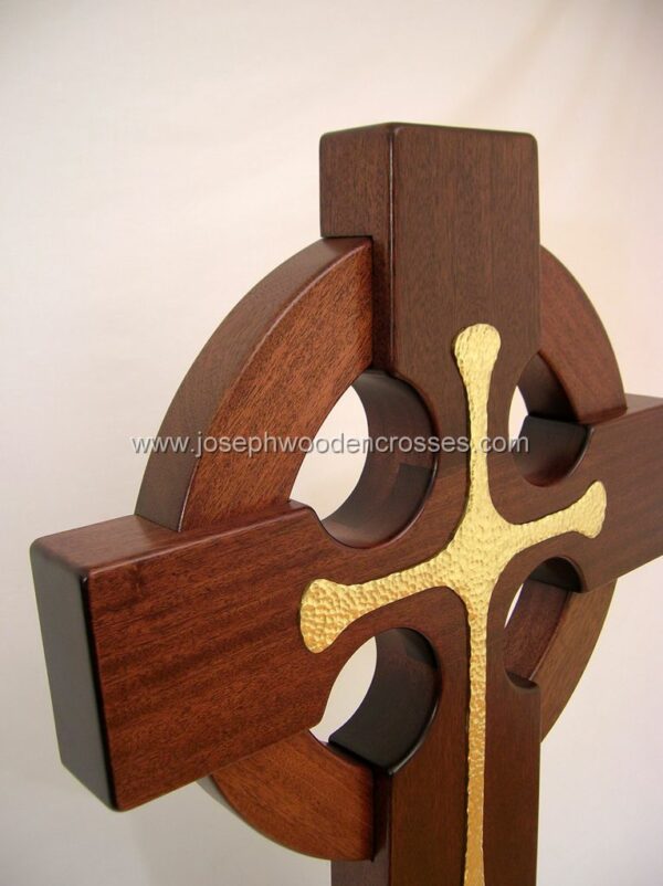 3 Foot Mahogany Irish Celtic Cross Brass Inlay topright