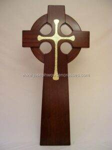 4 Foot Mahogany Irish Celtic Cross Brass Inlay