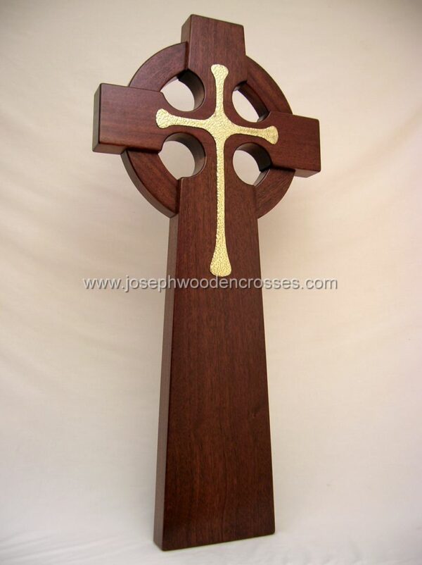 4 Foot Mahogany Irish Celtic Cross Brass Inlay bottom right