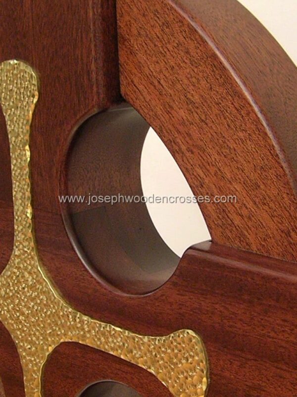 4 Foot Mahogany Irish Celtic Cross Brass Inlay top left closeup