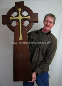 4 Foot Mahogany Irish Celtic Cross Brass Inlay with joe