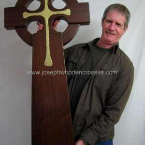 4 Foot Mahogany Irish Celtic Cross Brass Inlay with joe