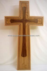 Christian Wall Cross with Oak and Walnut inlay front view