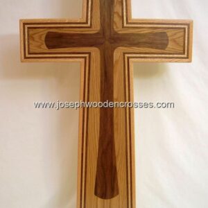 Christian Wall Cross with Oak and Walnut inlay front view