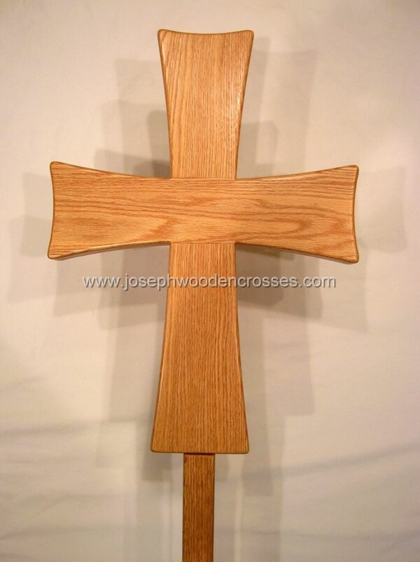 Greek Orthodox processional cross Oak Stand front closeup