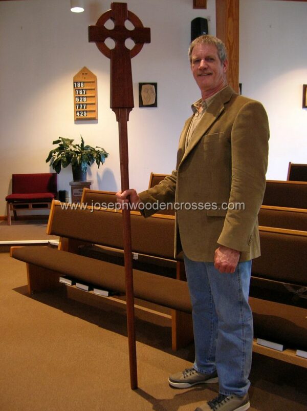 Irish Celtic Processional Cross in Mahogany with Stand