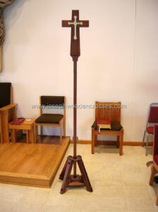 Latin Processional Cross in Mahogany Brass Inlay