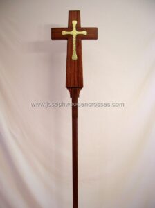 Latin Processional Cross in Mahogany Brass Inlay close