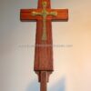 Latin Processional Cross in Mahogany Brass Inlay closeup