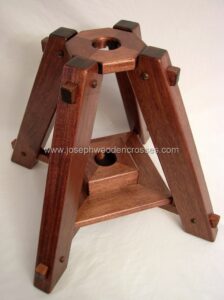 Latin Processional Cross in Mahogany Brass Inlay stand
