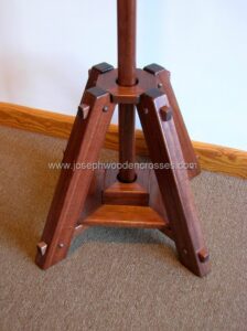 Latin Processional Cross in Mahogany Brass Inlay stand with pole