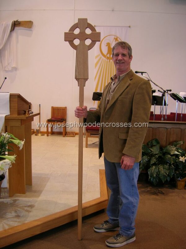 Oak Celtic Processional Cross with Decorative Oak Stand