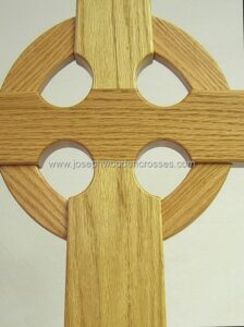 Oak Celtic Processional Cross with Decorative Oak Stand closeup detail