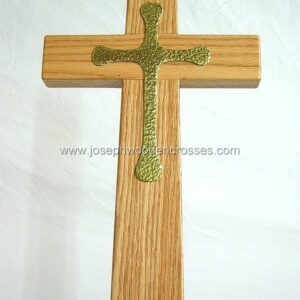 Oak Latin Processional Cross solid Brass Inlay closeup