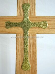 Oak Latin Processional Cross solid Brass Inlay inlay close up