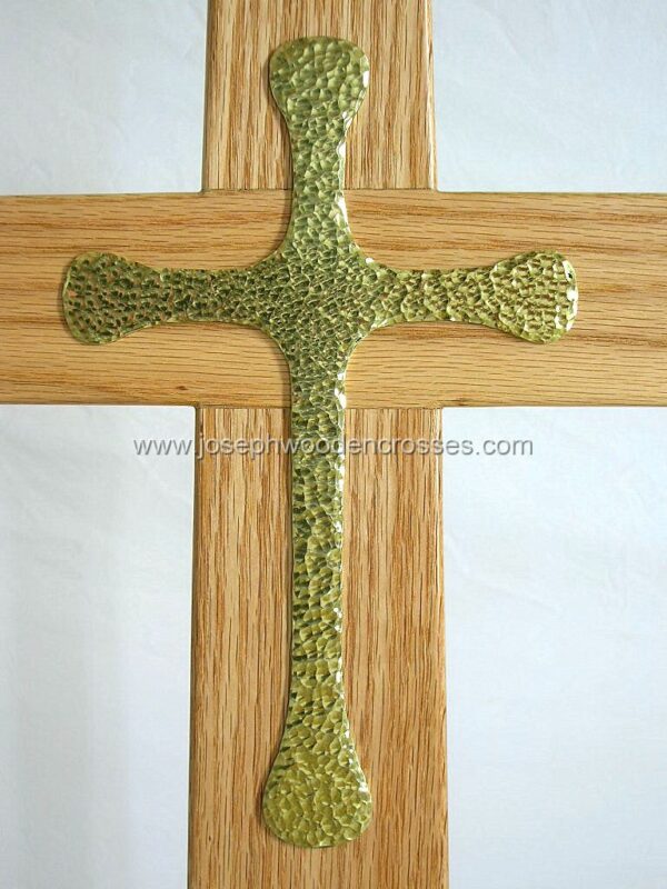 Oak Latin Processional Cross solid Brass Inlay inlay close up