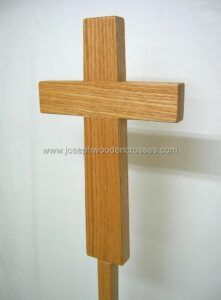 Oak Latin Processional Cross with Stand centerright