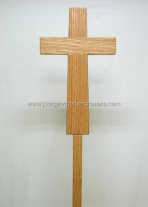 Oak Latin Processional Cross with Stand closeup