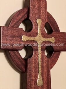 2 Foot Mahogany Celtic Altar Cross Optional Brass Inlay