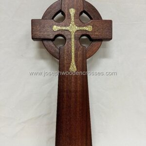 2 Foot Mahogany Celtic Christian Cross with solid Brass Inlay