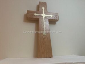 3 Foot Oak Latin Style Christian Cross with Brass Inlay 2