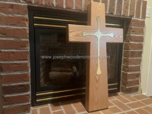3 Foot Oak Latin Style Christian Cross with Brass Inlay 3
