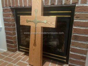 3 Foot Oak Latin Style Christian Cross with Brass Inlay 4