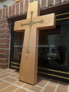 3 Foot Oak Latin Style Christian Cross with Brass Inlay 5