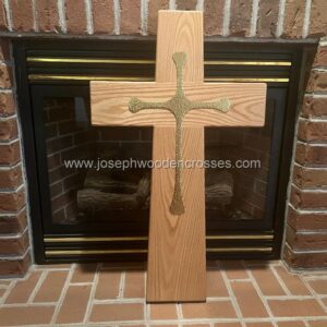 3 Foot Oak Latin Style Christian Cross with Brass Inlay PROFILE